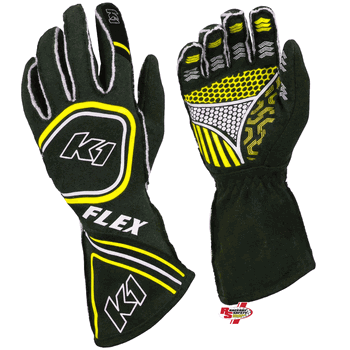 K1 RaceGear Youth Flex Gloves Black/Flo Yellow <br>SFI 3.3/5