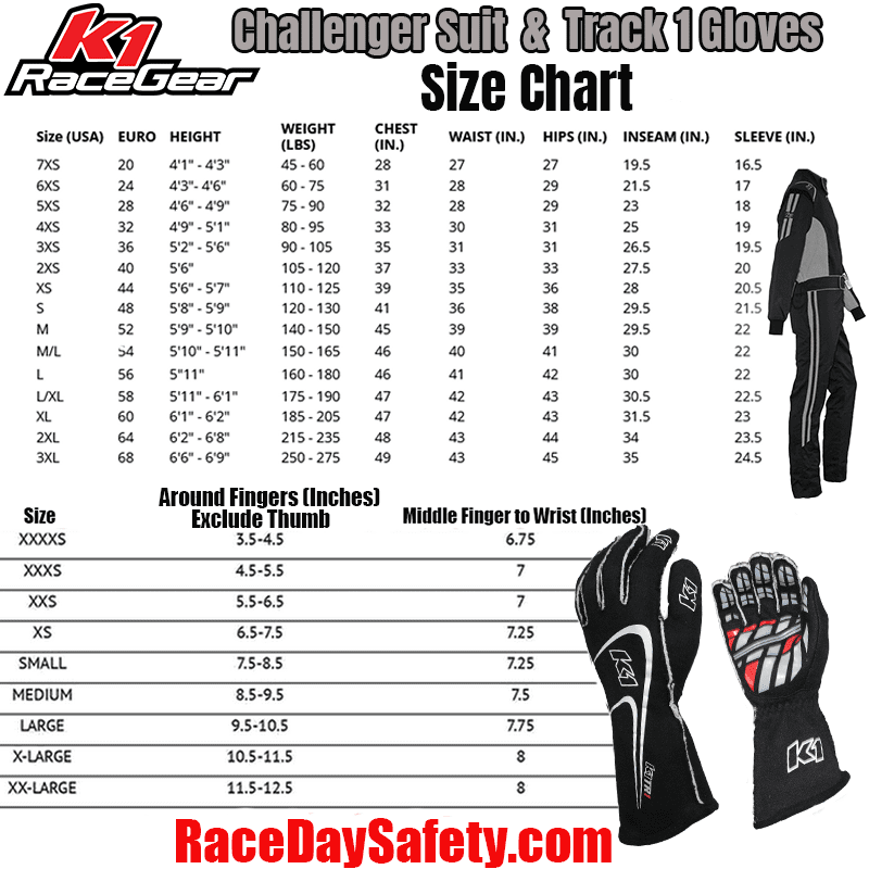 K1 RaceGear Challenger Gray Package: Includes Challenger Race Suit, Track-1 Race Gloves and Challenger Race Shoes