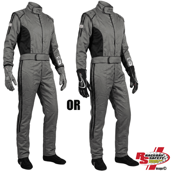 K1 RaceGear Challenger Gray/Black Package: Includes Challenger Race Suit, Track-1 Race Gloves and Challenger Race Shoes