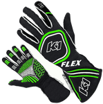 K1 RaceGear Flex Gloves Black/Flo Green <br>SFI 3.3/5