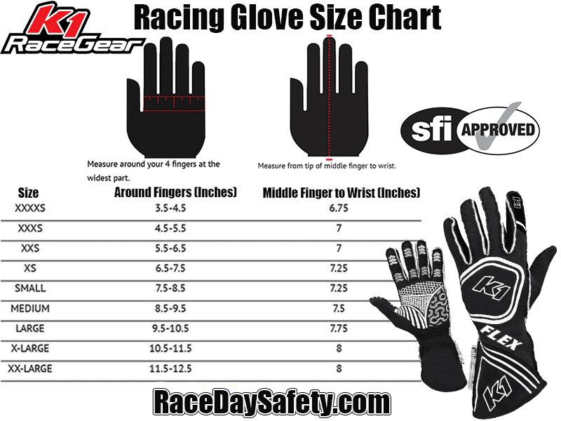 K1 RaceGear Flex Gloves Black/White <br>SFI 3.3/5