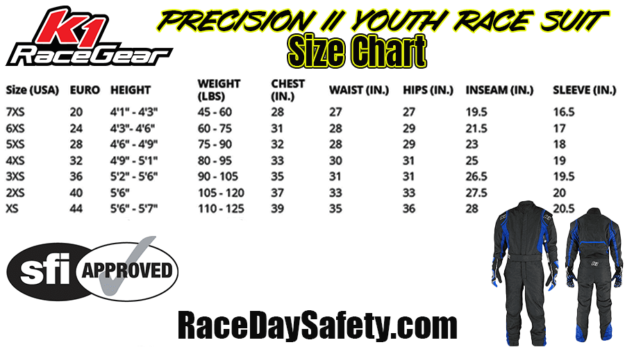 K1 RaceGear Precision II Youth Race Suit Black/Blue <br>SFI 3.2A/5
