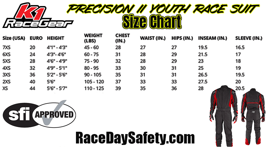 K1 RaceGear Precision II Youth Race Suit Black/Red <br>SFI 3.2A/5