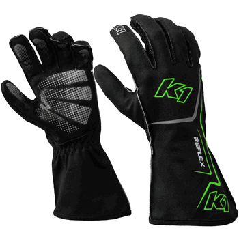 K1 RaceGear Reflex Kart Racing Gloves Black/Green