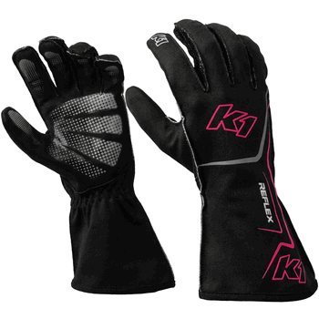 K1 RaceGear Reflex Kart Racing Gloves Black/Flo Pink
