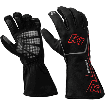 K1 RaceGear Reflex Kart Racing Gloves Black/Red
