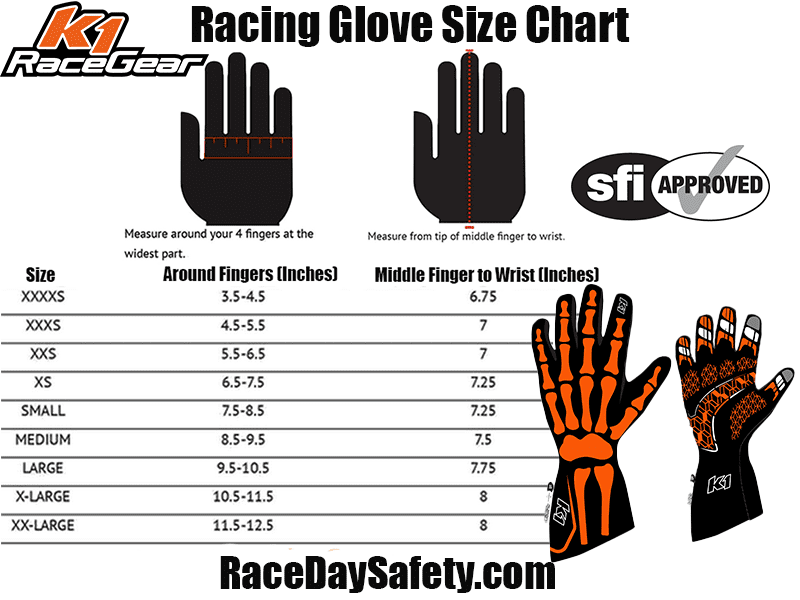 K1 RaceGear SKELETON Nomex&#174; Racing Gloves Black/Orange <br>SFI 3.3/5