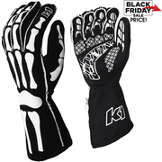 K1 RaceGear SKELETON Nomex&#174; Racing Gloves Black/White <br>SFI 3.3/5