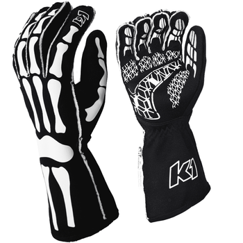 K1 RaceGear SKELETON Nomex® Racing Gloves Black/White <br>SFI 3.3/5