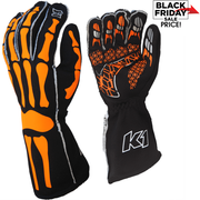 K1 RaceGear SKELETON Nomex&#174; Racing Gloves Black/Flo Orange <br>SFI 3.3/5