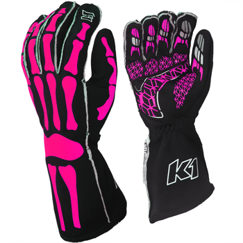 K1 RaceGear SKELETON Nomex® Racing Gloves Black/Pink <br>SFI 3.3/5