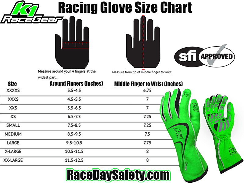 K1 RaceGear Track 1 Nomex&#174; Racing Gloves Flo Green <br>SFI 3.3/5