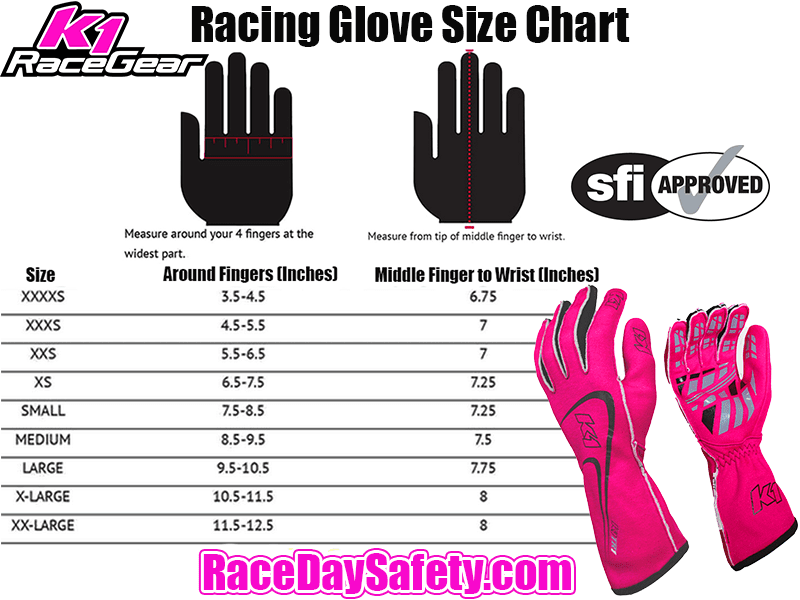 K1 RaceGear Track 1 Nomex&#174; Racing Gloves Flo Pink <br>SFI 3.3/5