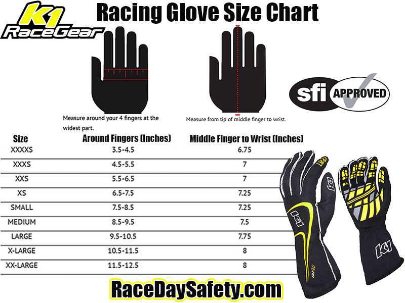 K1 RaceGear Track 1 Nomex&#174; Racing Gloves Black/Flo Yellow <br>SFI 3.3/5