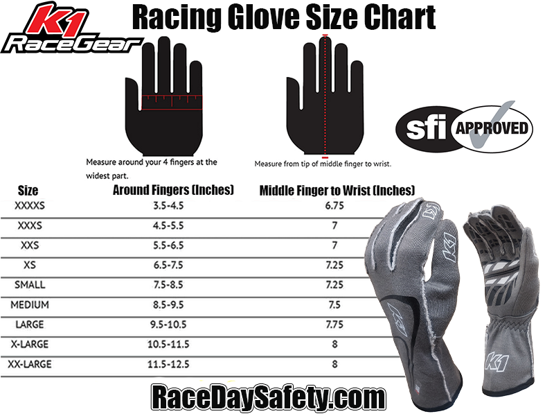 K1 RaceGear Track 1 Nomex® Racing Gloves Gray <br>SFI 3.3/5
