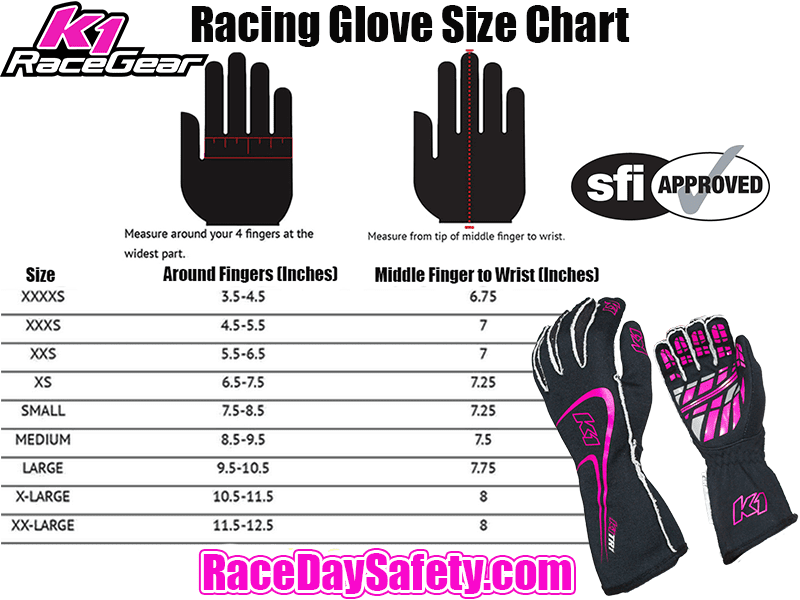 K1 RaceGear Track 1 Nomex&#174; Racing Gloves Black/Pink <br>SFI 3.3/5