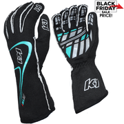 K1 RaceGear Track 1 Nomex&#174; Racing Gloves Black/Teal <br>SFI 3.3/5