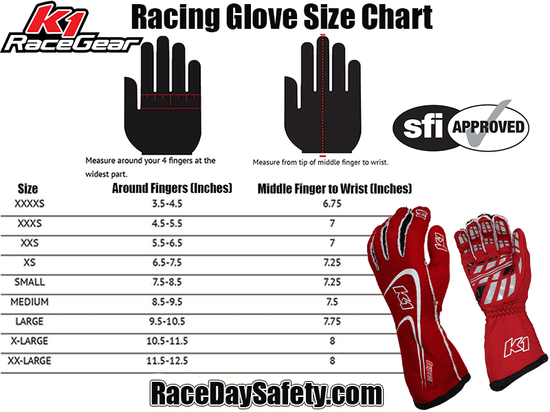 K1 RaceGear Track 1 Nomex&#174; Racing Gloves Red <br>SFI 3.3/5