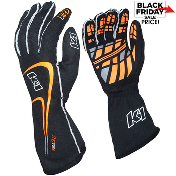 K1 RaceGear Track 1 Nomex&#174; Racing Gloves Black/Flo Orange <br>SFI 3.3/5