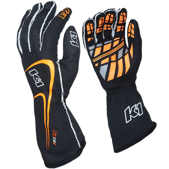 K1 RaceGear Track 1 Nomex® Racing Gloves Black/Flo Orange <br>SFI 3.3/5