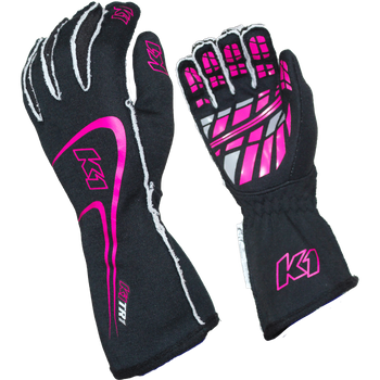 K1 RaceGear Track 1 Nomex® Racing Gloves Black/Pink <br>SFI 3.3/5