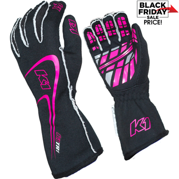 K1 RaceGear Track 1 Nomex&#174; Racing Gloves Black/Pink <br>SFI 3.3/5