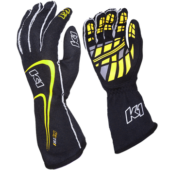 K1 RaceGear Track 1 Nomex&#174; Racing Gloves Black/Flo Yellow <br>SFI 3.3/5