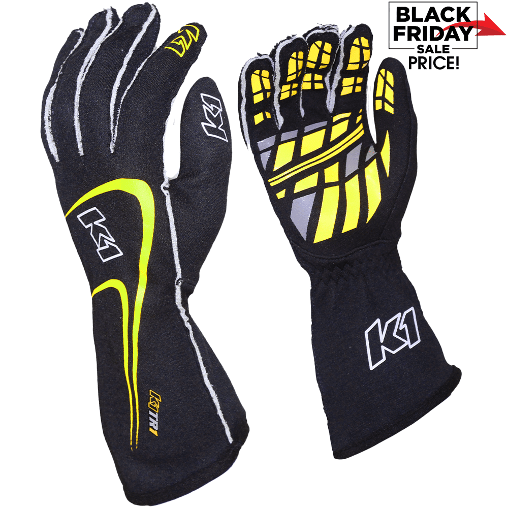 K1 RaceGear Track 1 Nomex® Racing Gloves Black/Flo Orange SFI 3.3/5