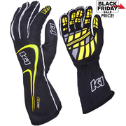 K1 RaceGear Track 1 Nomex® Racing Gloves Black/Flo Yellow <br>SFI 3.3/5