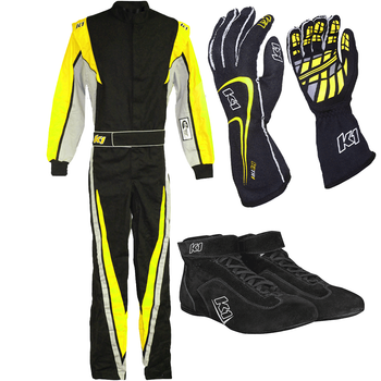 K1 RaceGear Vortex Flo Yellow Package: Includes Vortex Race Suit, Track-1 Race Gloves and Challenger Race Shoes