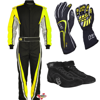 K1 RaceGear Vortex Flo Yellow Package: Includes Vortex Race Suit, Track-1 Race Gloves and Challenger Race Shoes