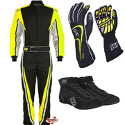 K1 RaceGear Vortex Flo Yellow Package: Includes Vortex Race Suit, Track-1 Race Gloves and Challenger Race Shoes