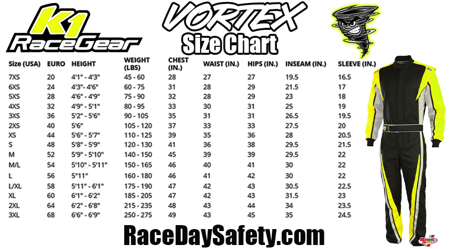 K1 RaceGear VORTEX Racing Suit Flo Yellow/Gray/Black <br>SFI 3.2A/1