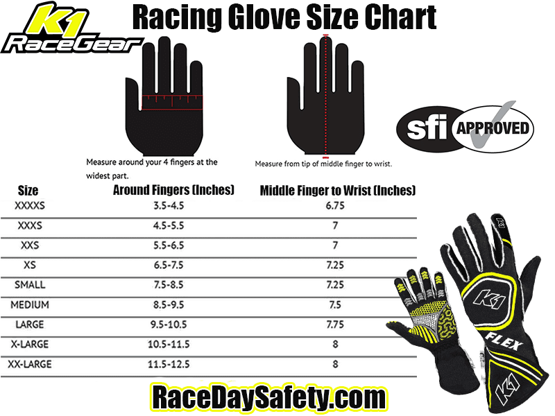 K1 RaceGear Youth Flex Gloves Black/Flo Yellow <br>SFI 3.3/5