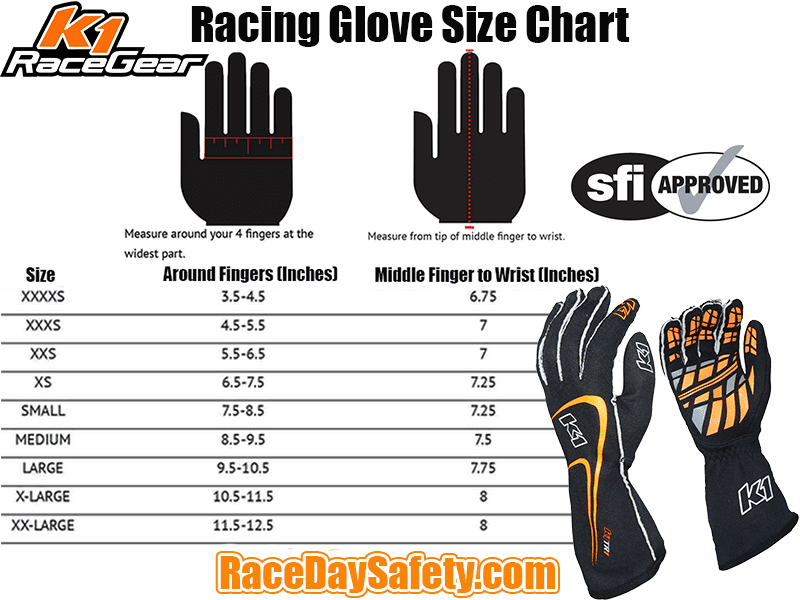 K1 RaceGear Track 1 Nomex&#174; Racing Gloves Black/Flo Orange <br>SFI 3.3/5