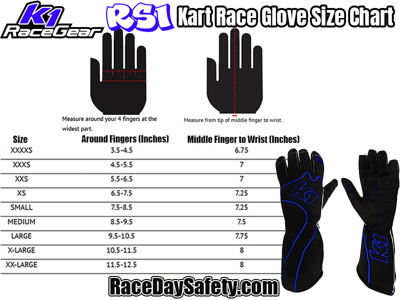 K1 RaceGear RS1 Karting Gloves In Black/Blue