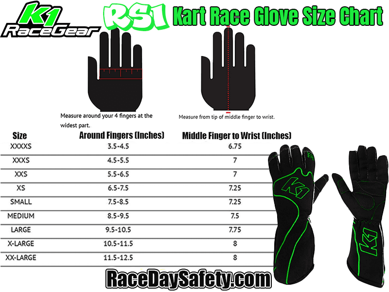 K1 RaceGear RS1 Karting Gloves In Black/Green