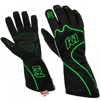 K1 RaceGear RS1 Karting Gloves In Black/Green