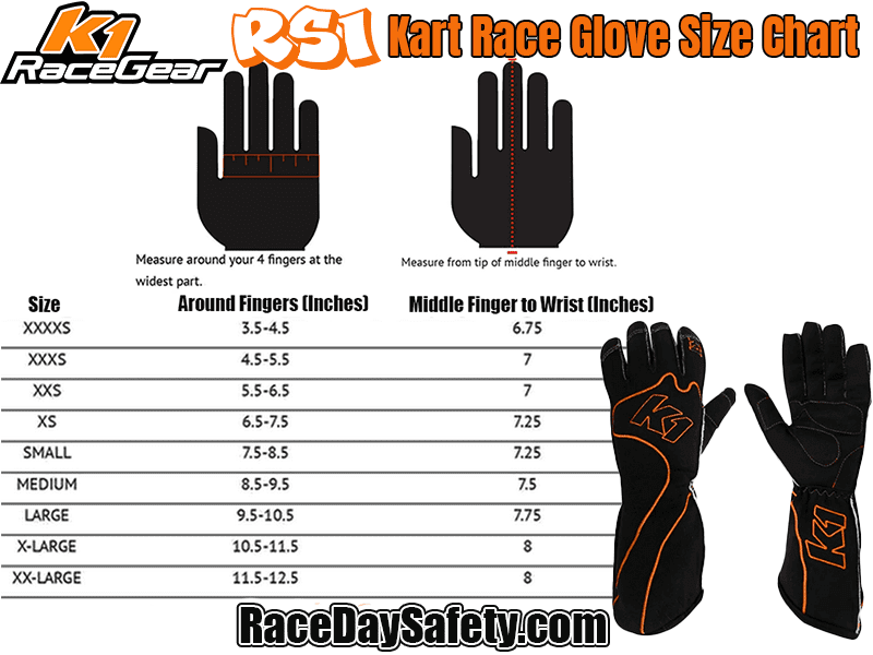 K1 RaceGear RS1 Karting Gloves In Black/Orange