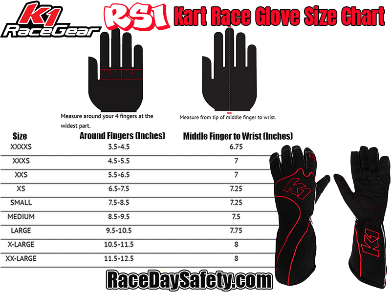 K1 RaceGear RS1 Karting Gloves In Black/Red