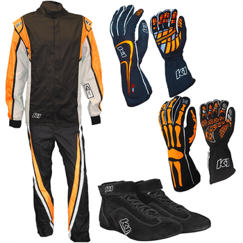 K1 RaceGear Vortex Flo Orange 2 pc Package: Includes Vortex Race Jacket, Pants, Race Gloves and Challenger Shoes