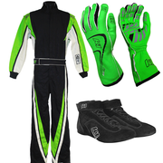 K1 RaceGear Vortex Flo Green Package: Includes Vortex Race Suit, Track-1 Race Gloves and Challenger Race Shoes