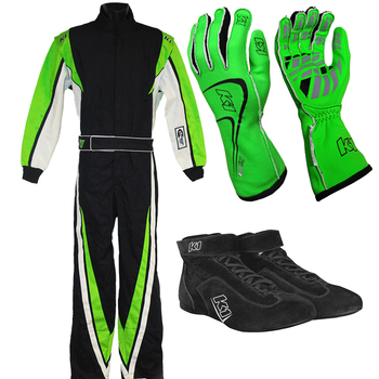K1 RaceGear Vortex Flo Green Package: Includes Vortex Race Suit, Track-1 Race Gloves and Challenger Race Shoes