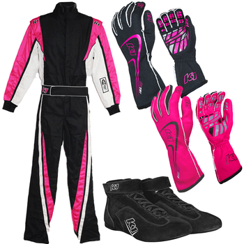 K1 RaceGear Vortex Flo Pink Package: Includes Vortex Race Suit, Track-1 Race Gloves and Challenger Race Shoes