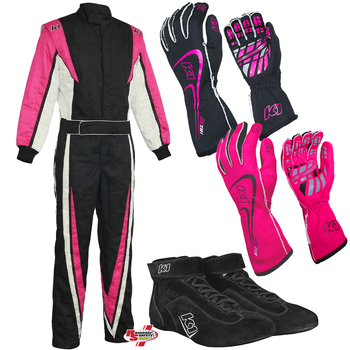 K1 RaceGear Vortex Flo Pink Package: Includes Vortex Race Suit, Track-1 Race Gloves and Challenger Race Shoes