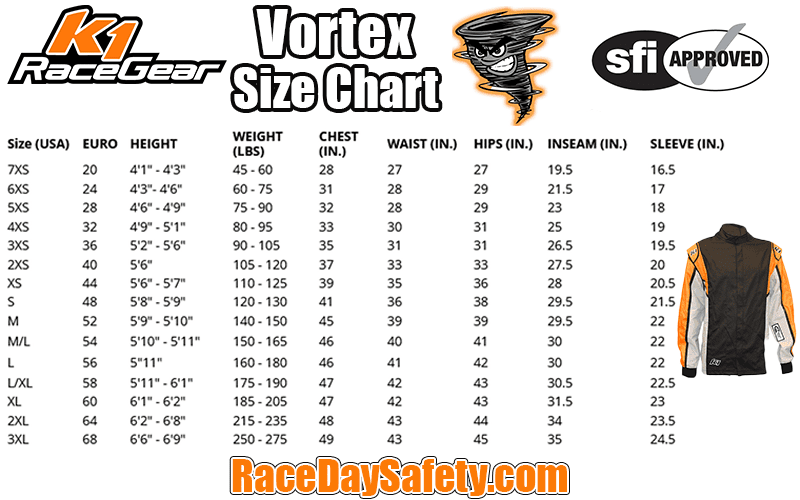K1 RaceGear VORTEX Racing Jacket In Orange/Gray/Black <br>SFI 3.2A/1