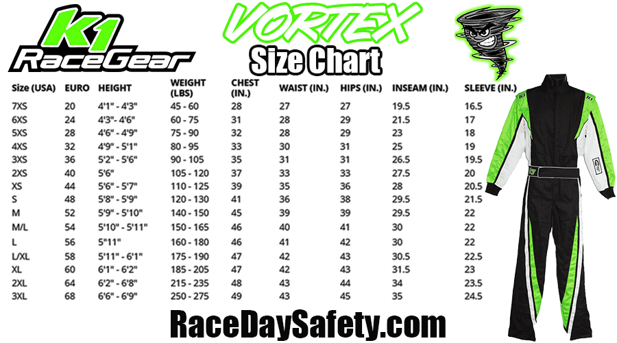 K1 RaceGear VORTEX  Racing Suit Flo Green/Black/White <br>SFI 3.2A/1