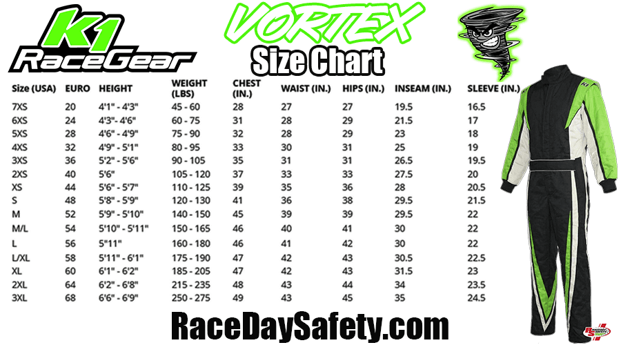 K1 RaceGear VORTEX  Racing Suit Flo Green/Black/White <br>SFI 3.2A/1