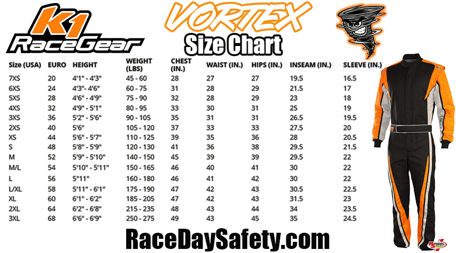 K1 RaceGear VORTEX Racing Suit Flo Orange/Gray/Black <br>SFI 3.2A/1