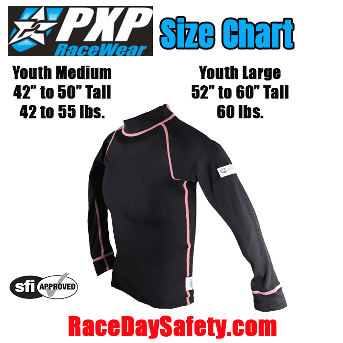 PXP RaceWear Youth Underwear Shirt Black/Pink Stitching <br>SFI 3.3